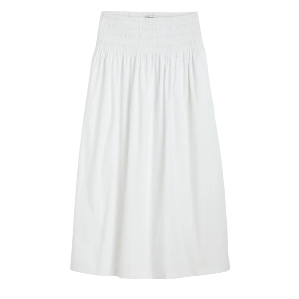 NWT Madewell Smocked-Waist White Poplin Midi Skirt